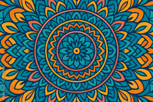 Vibrant concentric illustration vector pattern filling abstraction intricate geometric symmetrical outward radiating