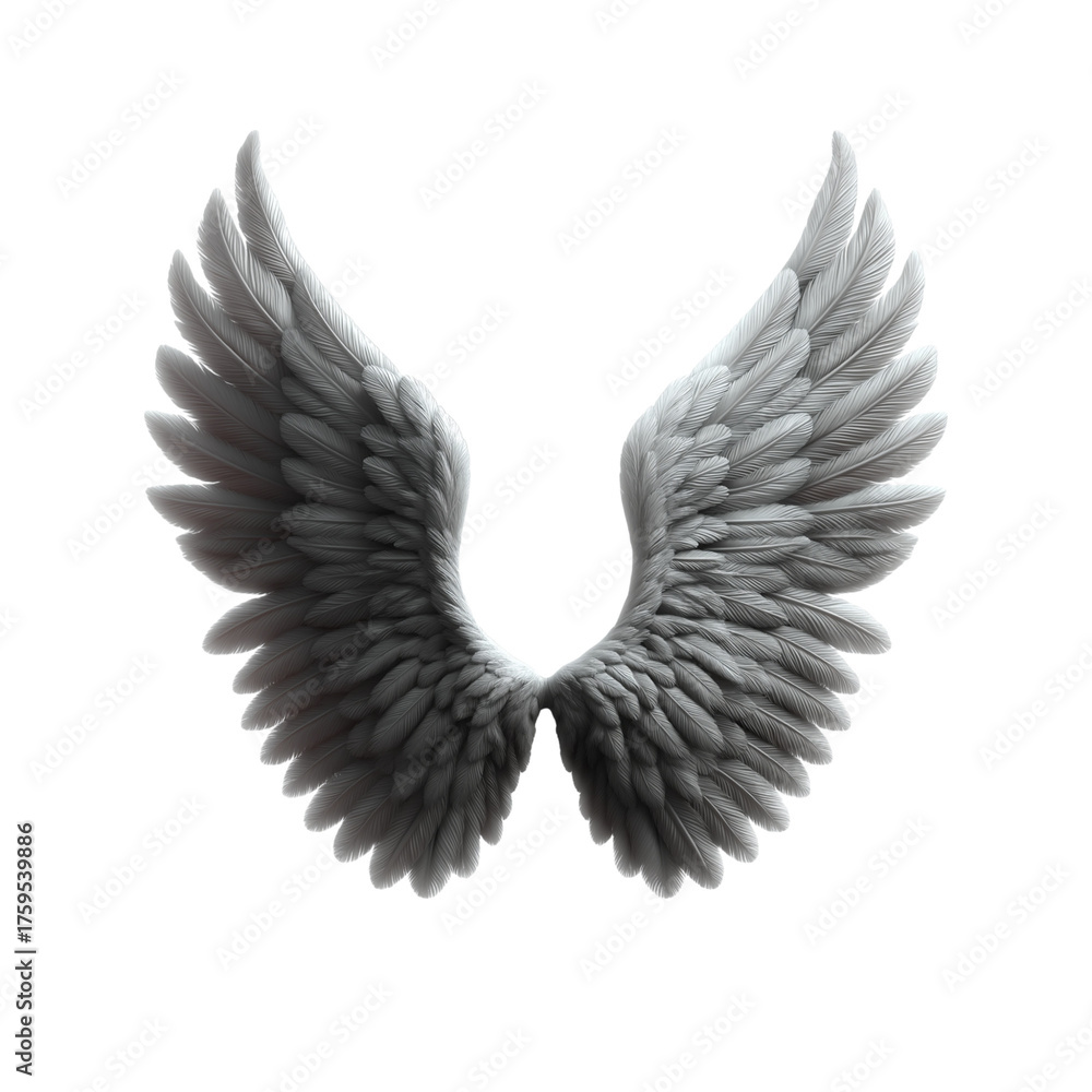 Obraz premium Shiny silver angel wings isolated on white background symbolizing purity and grace