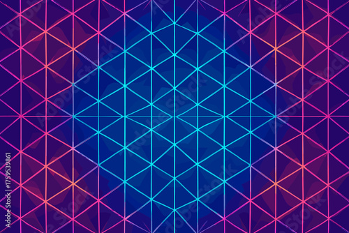 Geometric mirrored triangular reflective symmetrical abstract emphasizing vector precision four glowing glow