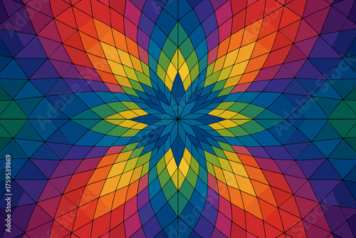 Radiating glowing symmetry radiant polygons evenly from vector star spectrum illustration abstract