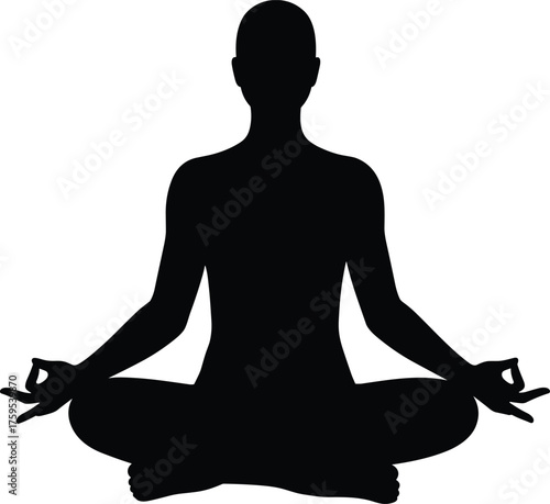 Meditating person silhouette cartoon illustration, symbolic mindfulness and expressive gesture artwork for wellness and emotional lifestyle design