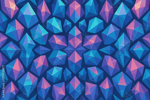 Crystal vector geometry polygons symmetrically glowing illustration form balanced symmetrical arranged lattice
