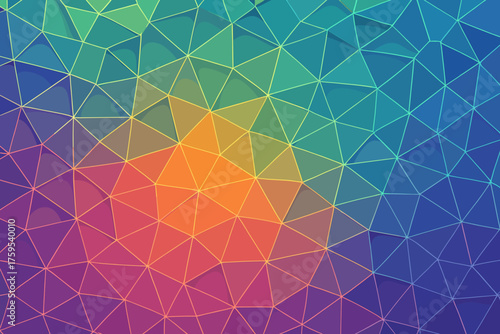 Polygon edges vibrant crystalline network forming illustration hues vector tessellation gradient