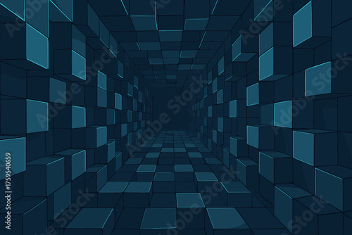 Edges vanishing cubic perspective illustration made glowing cubes vector leading futuristic tunnel