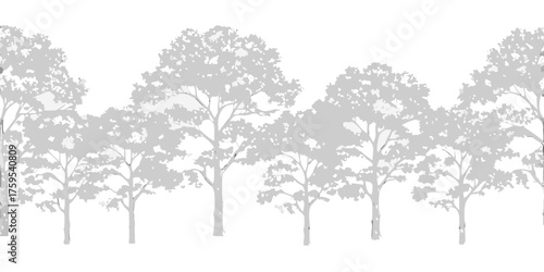 Seamless pattern of stylized grey trees with white background for design and decoration