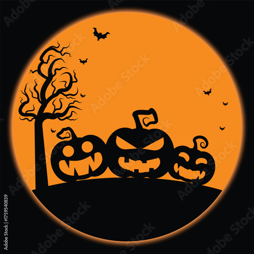 A Spooky Halloween Night With Creepy Pumpkins Dead Trees And A Full Moon