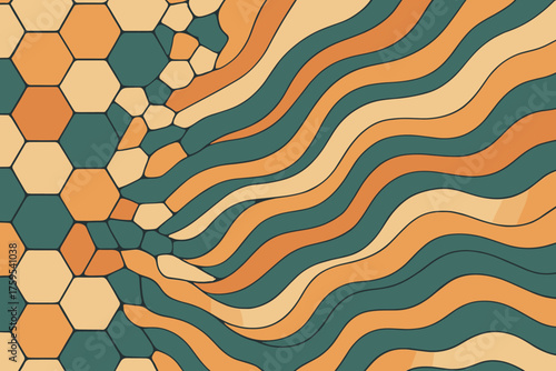 Vector dissolving streams abstraction into stretched fragmented illustration wavy organic flow hexagonal