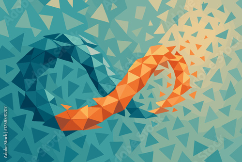 Fragmented design scattered helix flow angular pieces illustration into polygon vector