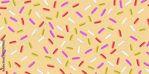 Colorful donut glaze with sprinkles. Colorful Sprinkles Banner and Falling Decorative Background. Ideal for donut, dessert, and candy-inspired creative projects.