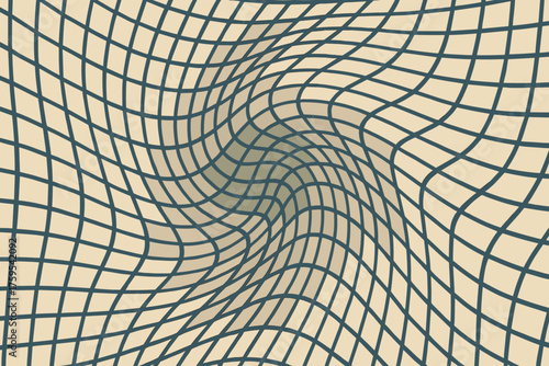 Square mesh effect illustration twisted vortex vector grid compressed optical illusion central