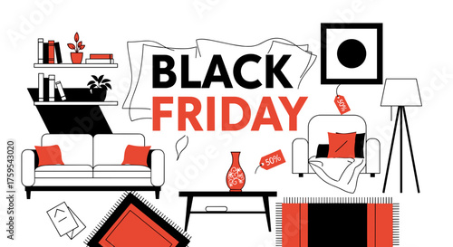 Black Friday sale banner for home furniture shopping and interior discounts