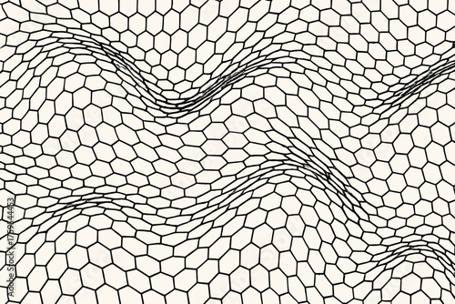 Flowing geometric optical layered waves illustration mesh hexagonal vector forming