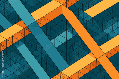 Abstract vector lines net structural illustration diagonal overlapping layers structure forming prismnet