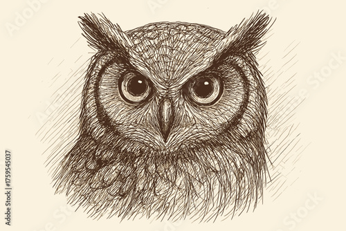 Around feathers eyes detailed sketch linework illustration owl vector crosshatched shading artistry