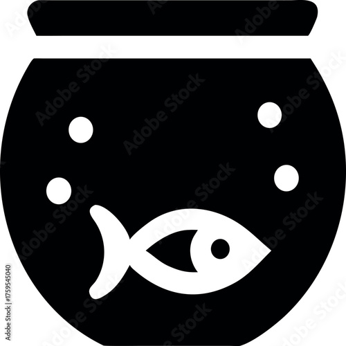 Simple icon of a fishbowl with a swimming fish and bubbles