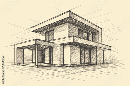 Draft masterpiece house straight under sketch lines walls architectural shadows vector illustration