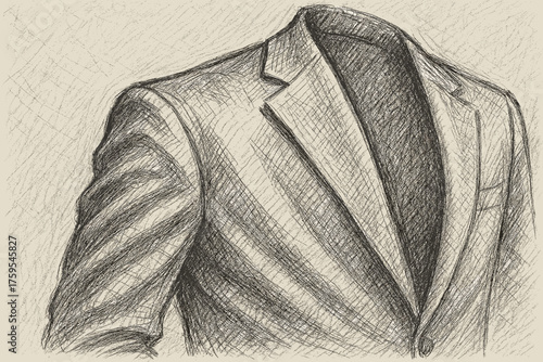 Sketch shoulder crosshatching folds illustration textured creases angled jacket shaded vector fabric
