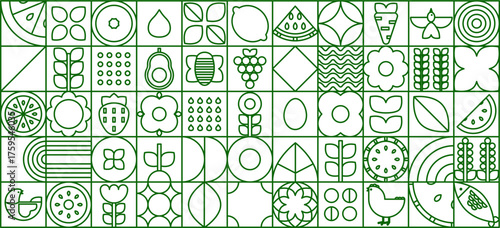 Green eco background with swiss agriculture mosaic in abstract outline.