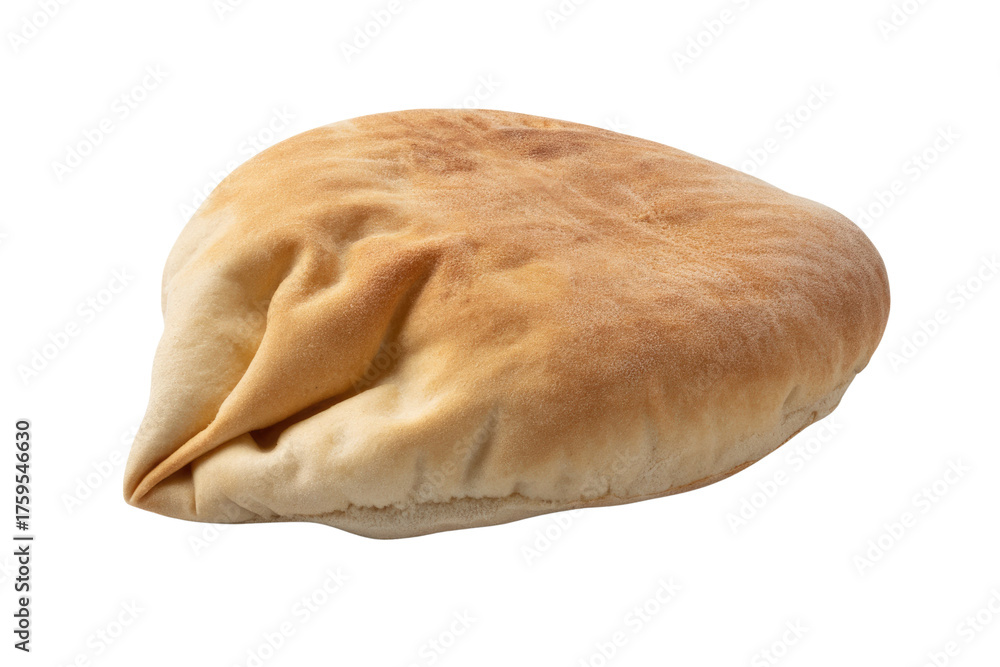 Obraz premium A single, baked pita bread, light brown, slightly puffed, isolated on a transparent background. background removed