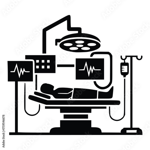 Patient Undergoing Surgery in Operating Room with Medical Equipment.