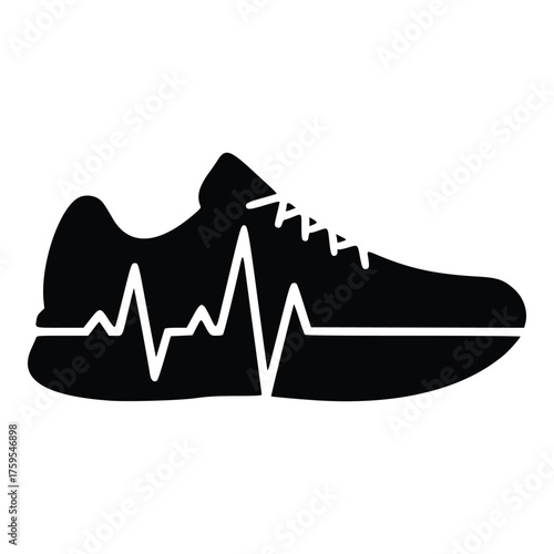 Running Shoe with Heartbeat Pulse Line Icon.
