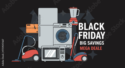 Black Friday sale illustration featuring major household appliances