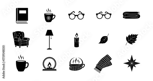 Cozy home essentials in minimal black and white silhouette style