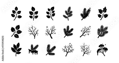 Minimalist botanical silhouette collection with various leaf and branch designs