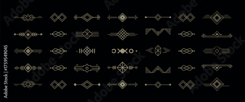 Art Deco Gold Dividers Vector Set, Vintage Ornament Headers, Retro 1920s Decorative Borders, Geometric Line Vignette Elements, Luxury Page Divider, Elegant Line Art Frame, Classic Vintage Decoration