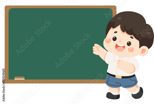 Cartoon Boy Presenting at Chalkboard Illustration