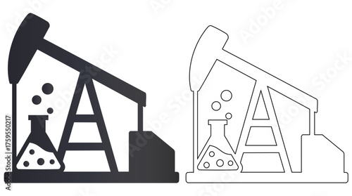 Oil extraction pump jack with industrial machinery and droplet indicator