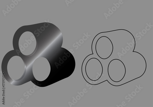 Stacked cylindrical industrial containers with industrial elements