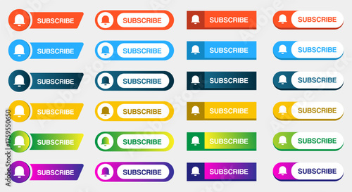 Set of subscribe icons button design. Colorful subscribe button pack for website, ads, UI, and project. vector EPS 10