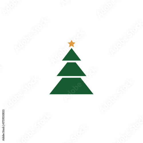 Simple Geometric Christmas Tree Logo Vector Icon with Gold Star