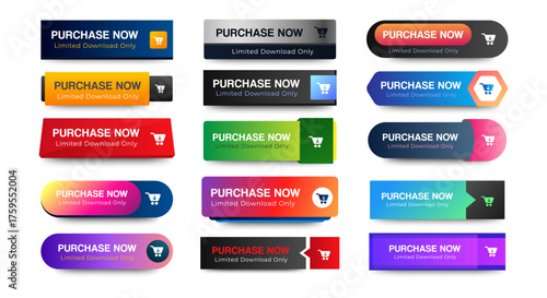 Set of purchase now icons button design. Colorful purchase button pack for website, ads, UI, and project. vector EPS 10