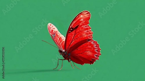 Scarlet Butterfly Against Emerald Backdrop A Vivid Study in Contrasting Hues and Delicate Form