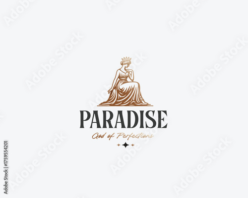 Beautiful goddess with a long hair and laurel wreath logo