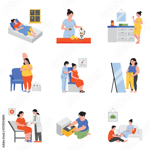 Mother and baby care at home illustrations set 3