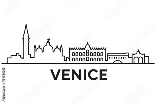 Venice Line Art skyline silhouette. Black Venice city design. with white background