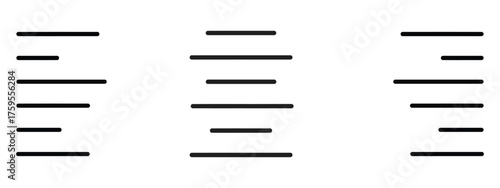 Align left, center, right icon vector. bars arrange, alignment symbol. vector illustration.