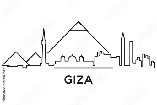 Giza Line Art skyline silhouette. Black Giza city design. with white background