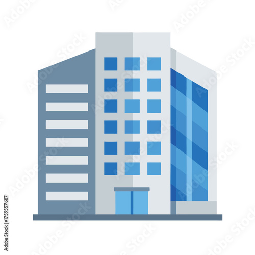 Contemporary Office Building with Blue Glass Facade and Geometric Design architecture