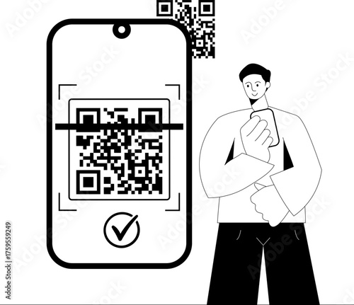 A boy scanning a QR code to pay via mobile wallet
