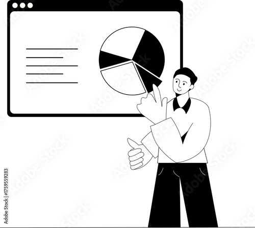 A man explaining investment portfolio with pie charts