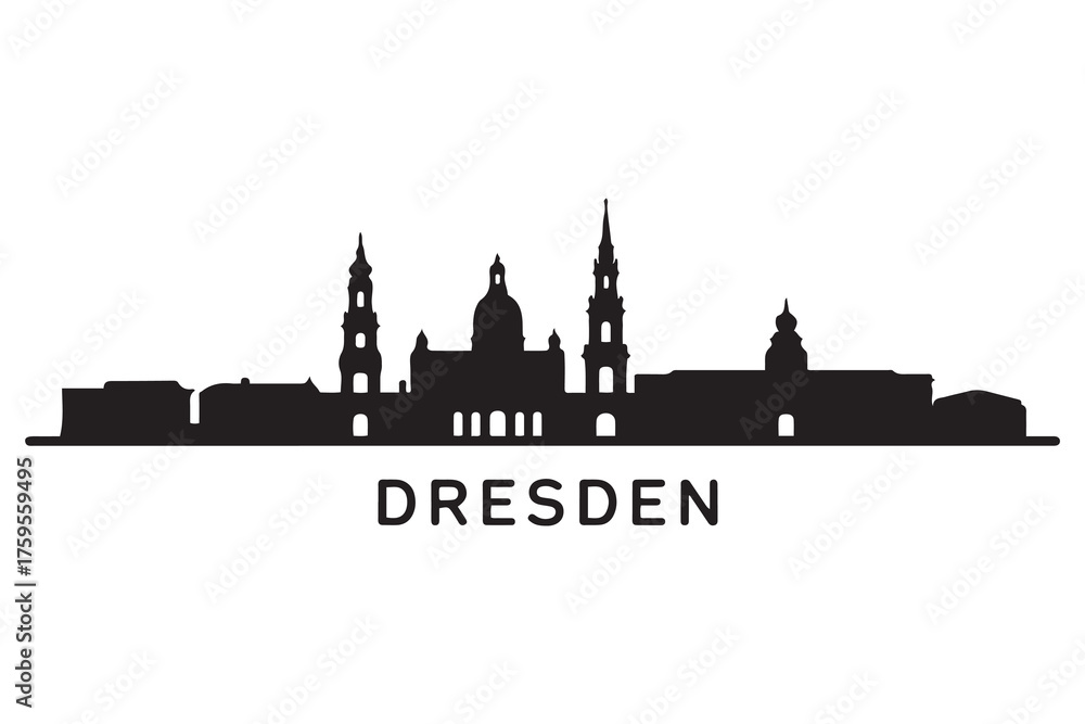 Fototapeta premium Dresden Line Art skyline silhouette. Black Dresden city design. with white background