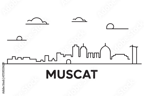 Muscat Line Art skyline silhouette. Black Muscat city design. with white background