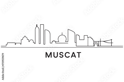 Muscat Line Art skyline silhouette. Black Muscat city design. with white background