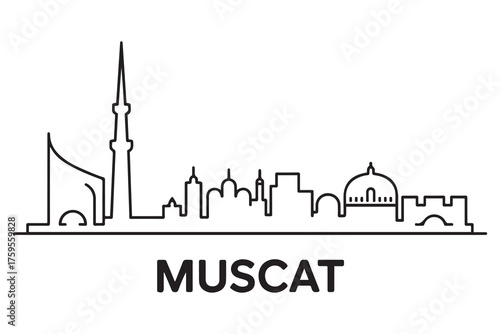 Muscat Line Art skyline silhouette. Black Muscat city design. with white background