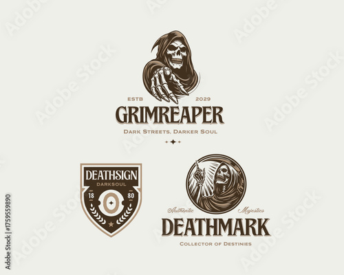 Death Skull grim reaper holding scythe logo template