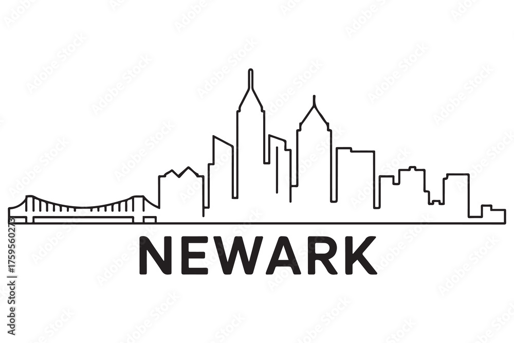 Obraz premium Newark Line Art skyline silhouette. Black Newark city design. with white background
